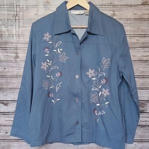 Vintage 90s Sarah Bently Blue Canvas Embroidered Jacket XL